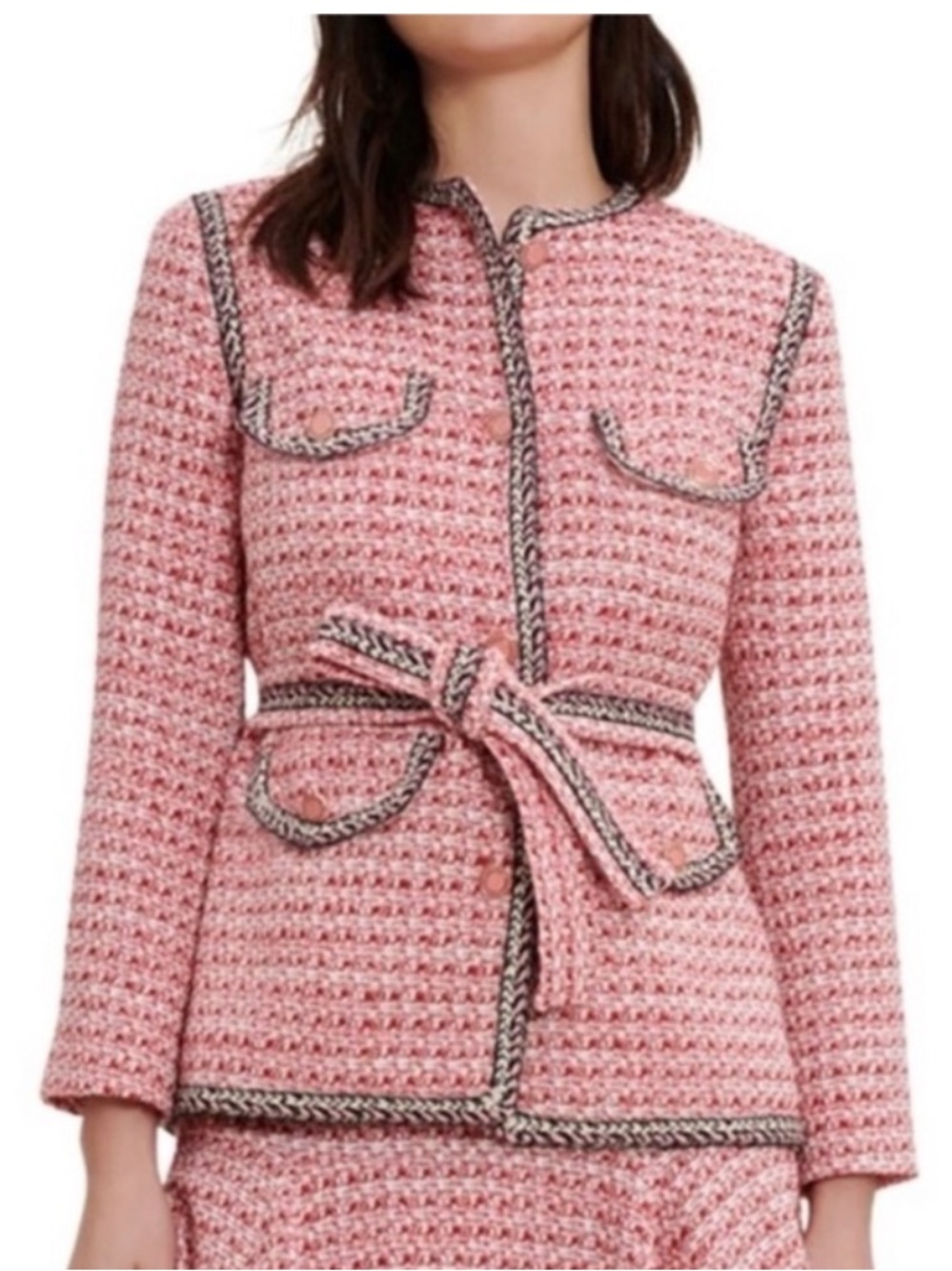 NWT Maje Venetia Two Tone Tweed Pink Rose Rouge Blazer